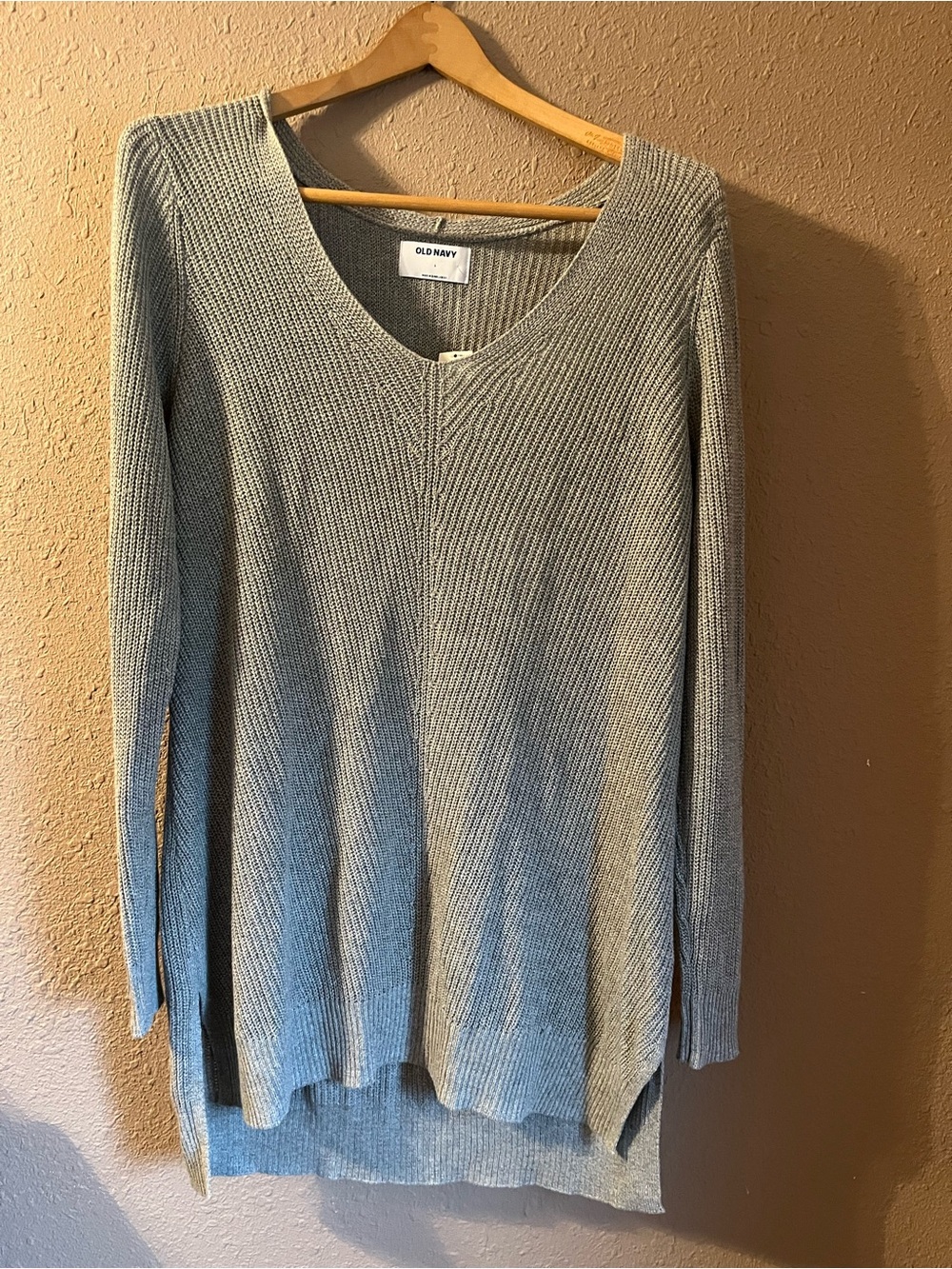 Old Navy Cotton blend Light Gray  boxy V-Neck Ribbed Pullover